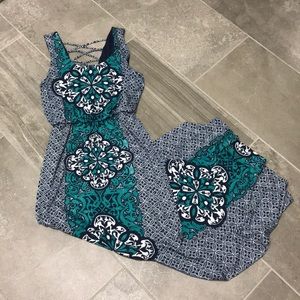 Maurices Sleeveless Turquoise/Navy Maxi Dress